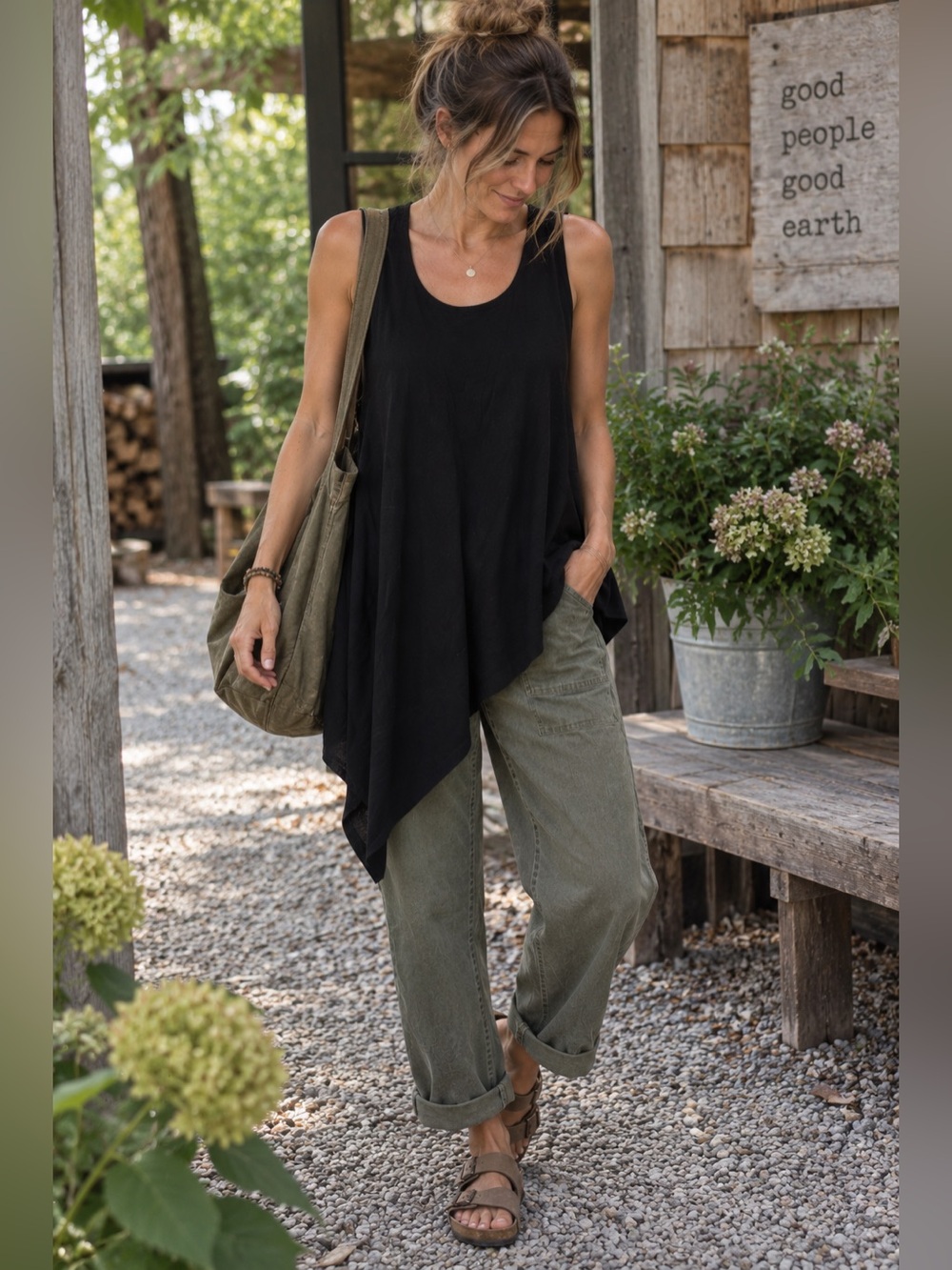 bryn Walker Bamboo Organic Cotton Black Asymmetrical Tank Top Tunic Women’s Sz S